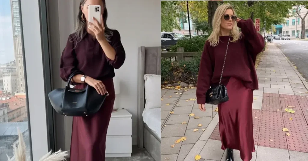 burgundy outfit