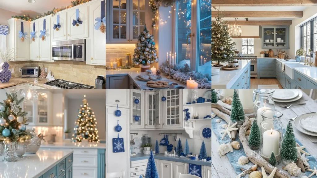 20 Blue Christmas Kitchen Decor Ideas With Bows, Trees and Sparkle