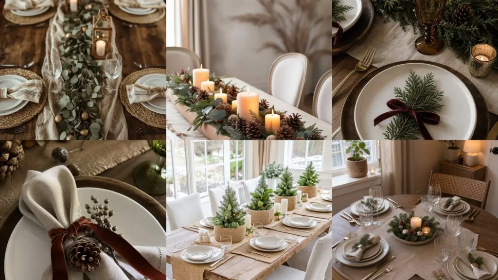 20 Neutral Holiday Kitchen Table Decor Ideas With Greenery and Candlelight