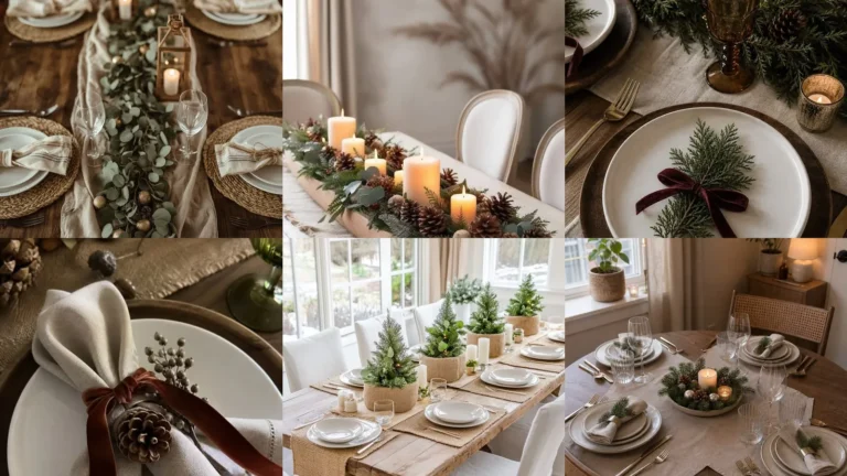 20 Neutral Holiday Kitchen Table Decor Ideas With Greenery and Candlelight