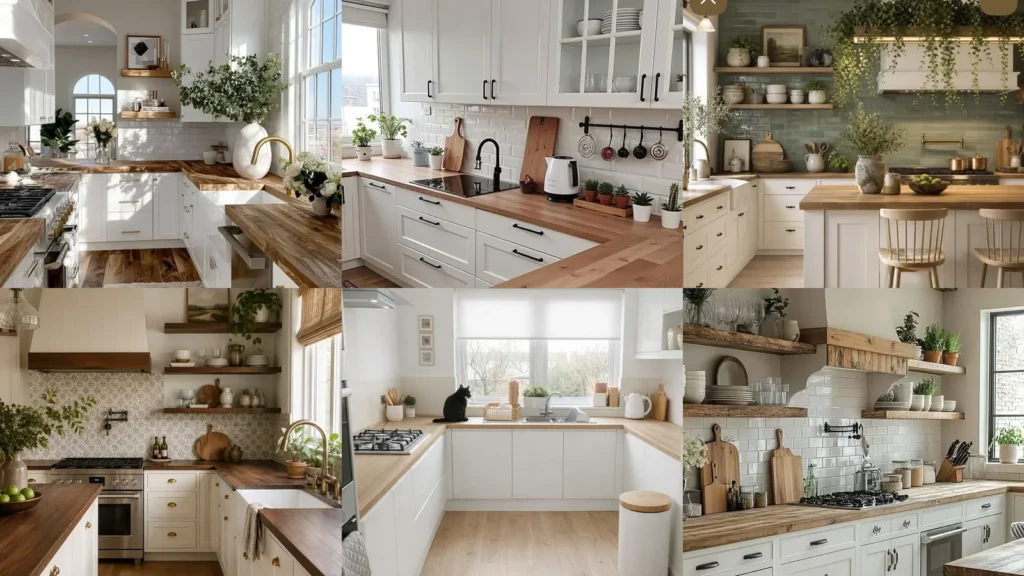 20 White Kitchen Ideas With Wood Countertops and Pretty Variations
