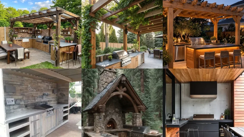 20 Wood Outdoor Kitchen Ideas With Pretty Pergolas and Clever Storage